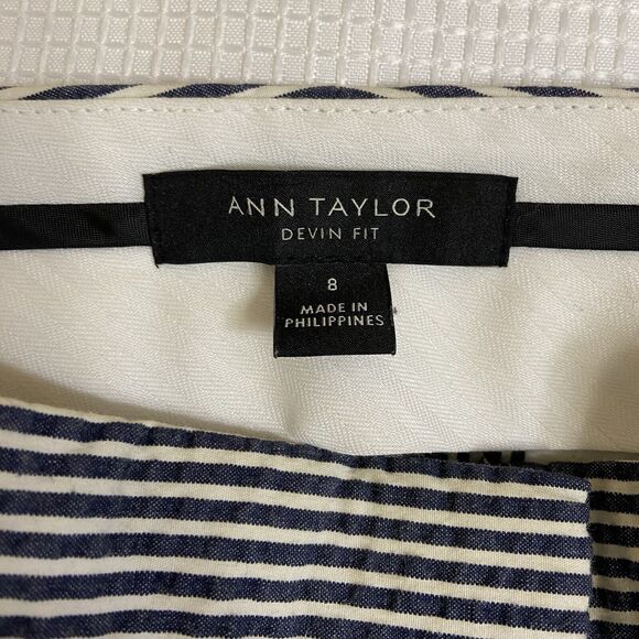 Ann Taylor Devin Fit Seersucker Pants Sz 8 Blue White cropped ankle womens - Picture 3 of 10